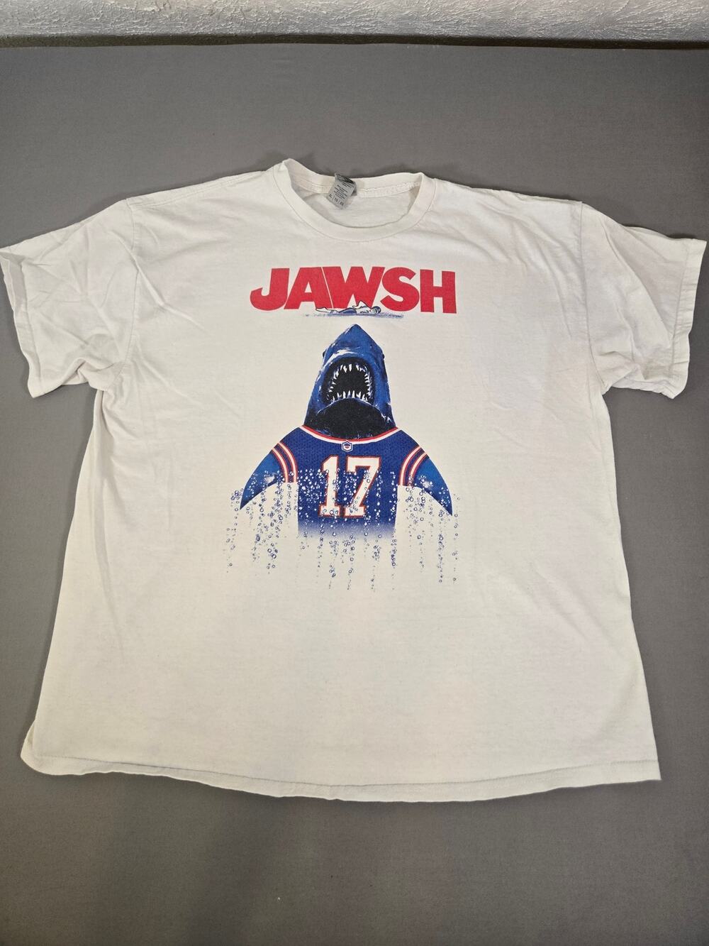Buffalo Bills Josh Allen JAWSH Jaws Parody Graphic T Shirt Men's XL White